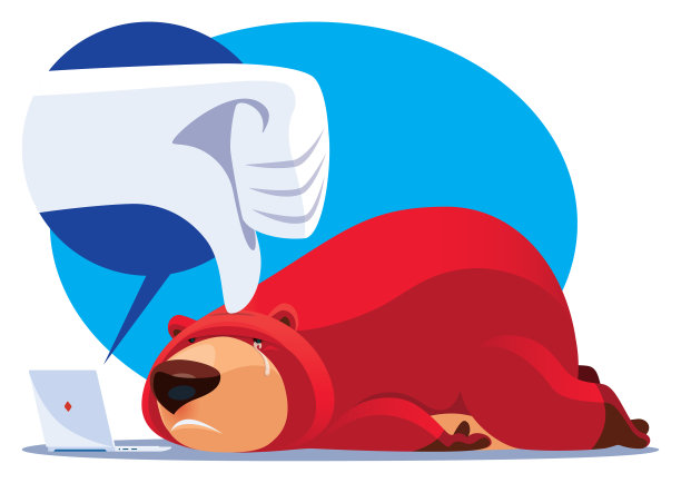 带着笔记本电脑和拇指向下的悲伤熊图片下载