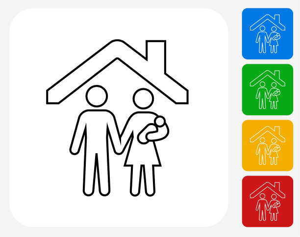 在屋顶下有孩子的父母图片下载