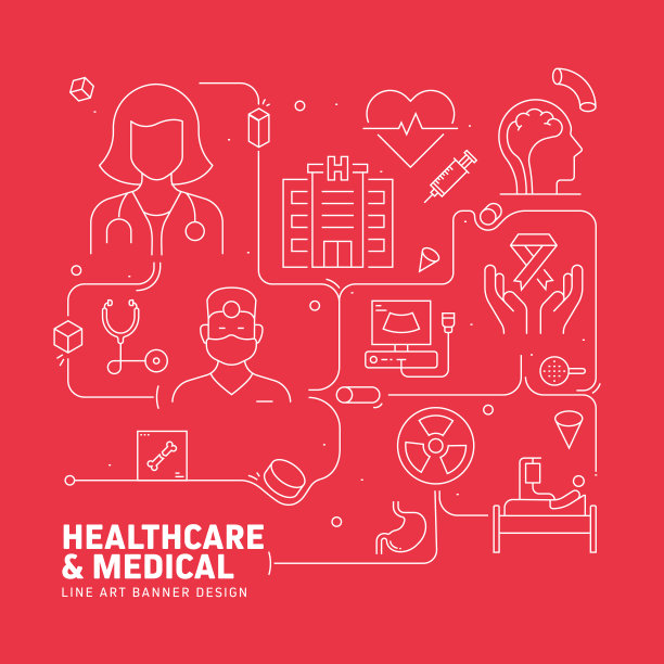 医疗保健和医疗相关的现代线条风格矢量插图图片下载