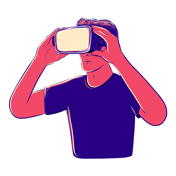 超宇宙数码网络世界科技，一名男子手持虚拟现实眼镜四处走动。图片下载