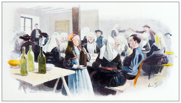 古董插图:婚礼在Plougastel，用餐图片下载
