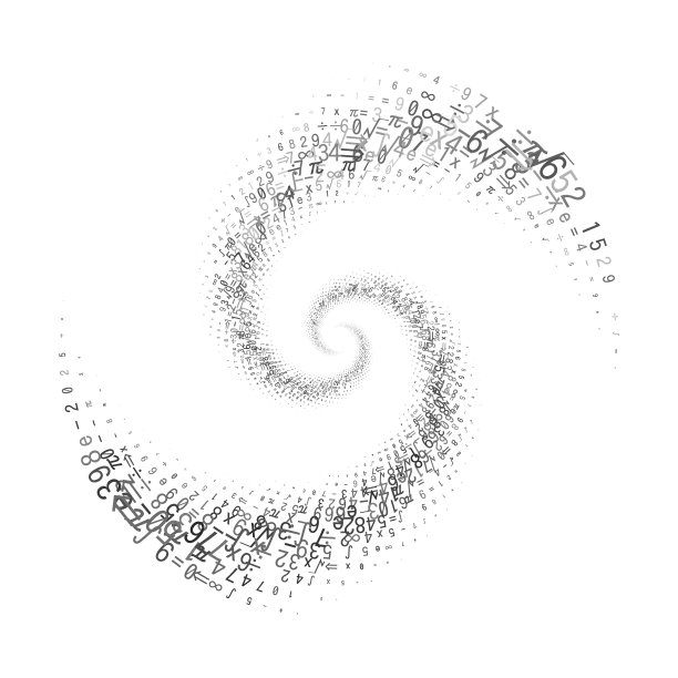由数学符号的圆形图案制成的漩涡形状。多个轨道。图片下载