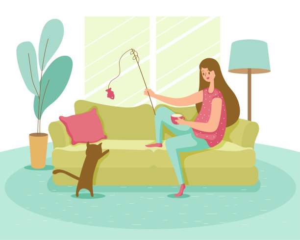 大孤立卡通风格的快乐年轻女子在家里做定期活动保持健康，平面矢量插图图片下载