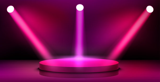 室内有舞台和闪亮的投影仪。三维矢量图图片下载