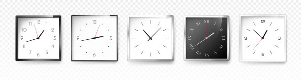 逼真的方形时钟套装图片下载