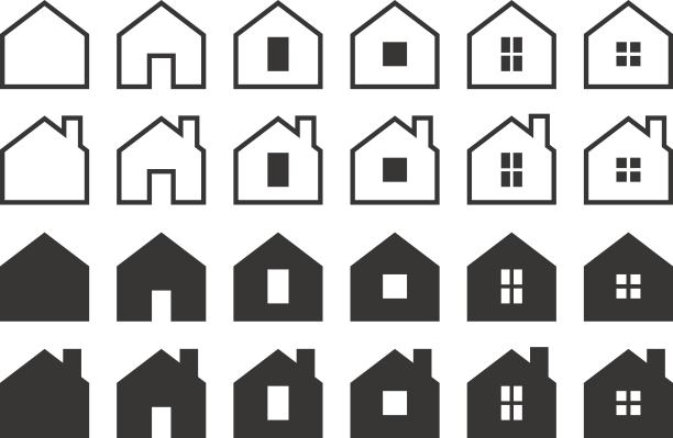 矢量插图集黑色和白色的家庭图标图片下载