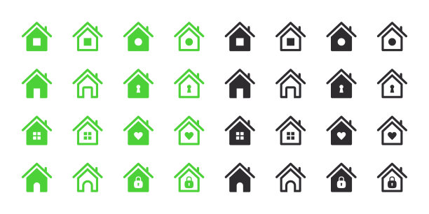 房子的图标集。绿色和黑色的房子图标。矢量可缩放图形图片下载
