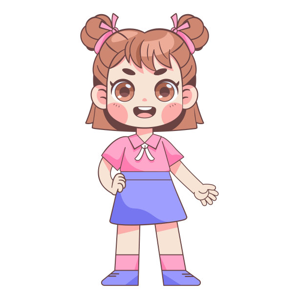 矢量卡哇伊小女孩性格插图孤立图片下载