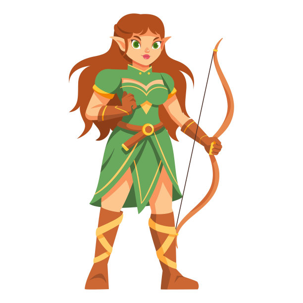 矢量可爱的射手精灵中世纪幻想卡通插图孤立图片下载