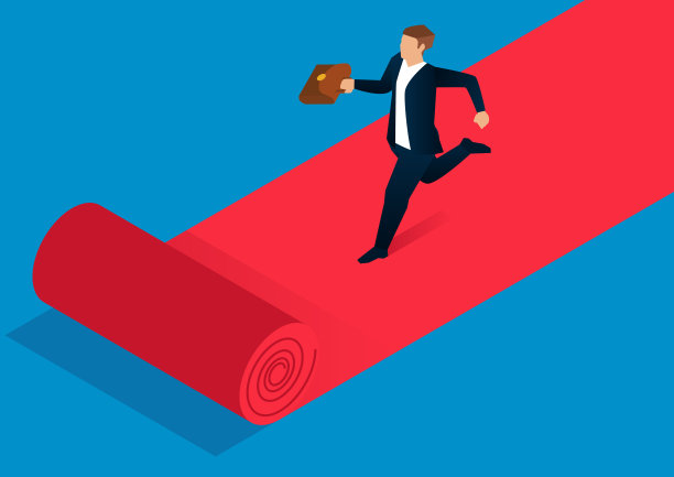 在红地毯上奔跑的商人图片下载