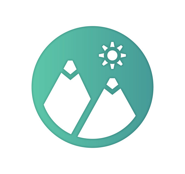 高山度假村和滑雪梯度颜色和剪纸风格图标设计图片下载