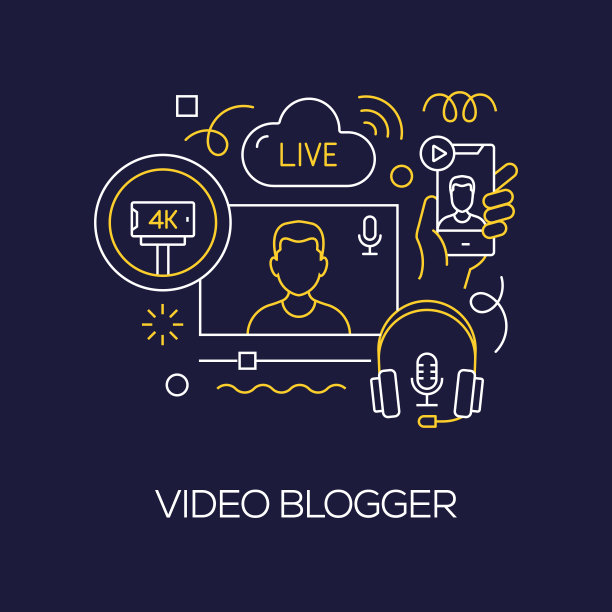 向量集插图视频博客概念。线条艺术风格背景设计网页，横幅，海报，打印等。矢量插图。图片下载