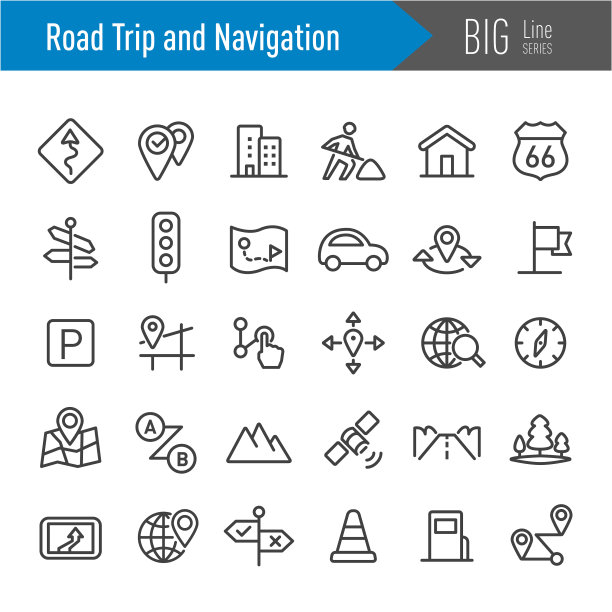 公路旅行和导航图标-大线系列图片下载