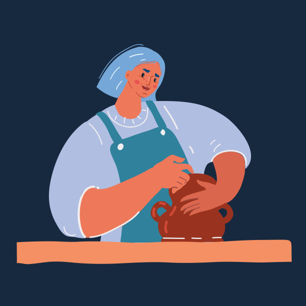 矢量插图的一个女孩工作的粘土产品图片下载