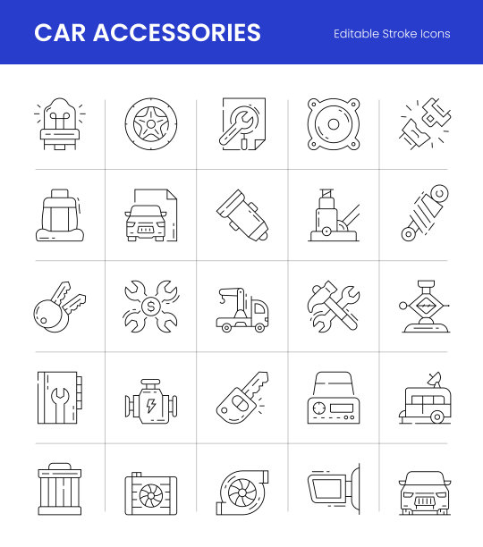 汽车配件可编辑的描边线图标图片下载