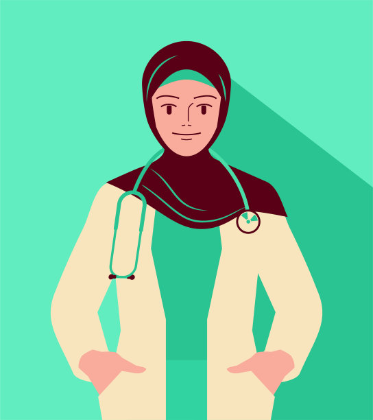 一位自信美丽的年轻穆斯林女医生，双手插在口袋里图片下载