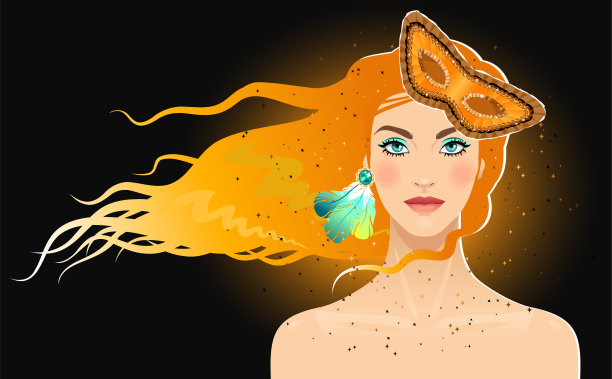 戴着金色面具的幻想女人图片下载