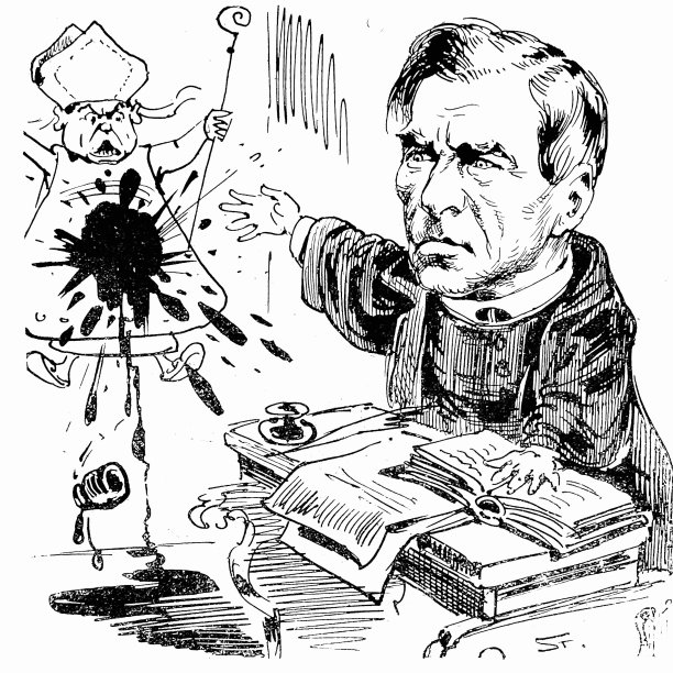 一个人把墨水瓶扔向挂在墙上的红衣主教图片下载