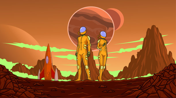 矢量科幻宇航员团队降落在一个新的红色星球上图片下载