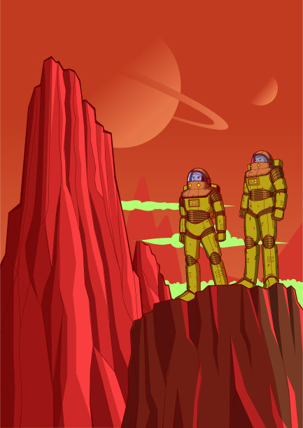 矢量科幻宇航员在一个新的星球海报股票插图图片下载