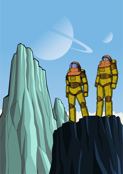 矢量科幻宇航员在一个新的星球海报股票插图图片下载