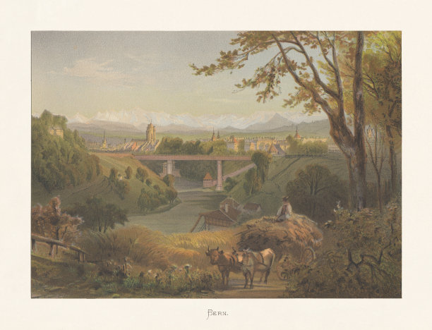 瑞士伯尔尼的历史观，彩色印刷术，出版于1872年图片下载