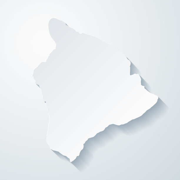 夏威夷岛地图与剪纸效果空白背景图片下载