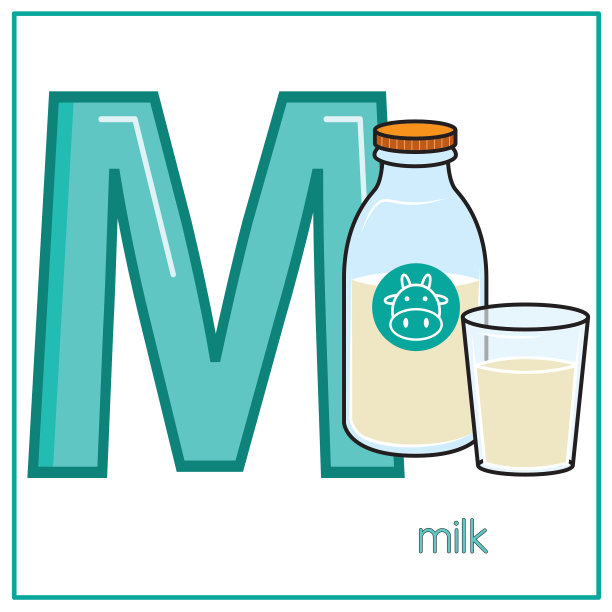 矢量插图的牛奶与字母M大写字母为儿童学习实践ABC图片下载