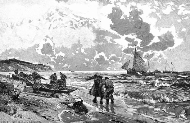 鲱鱼渔民Rügen, Mönchgut和他们的船图片下载