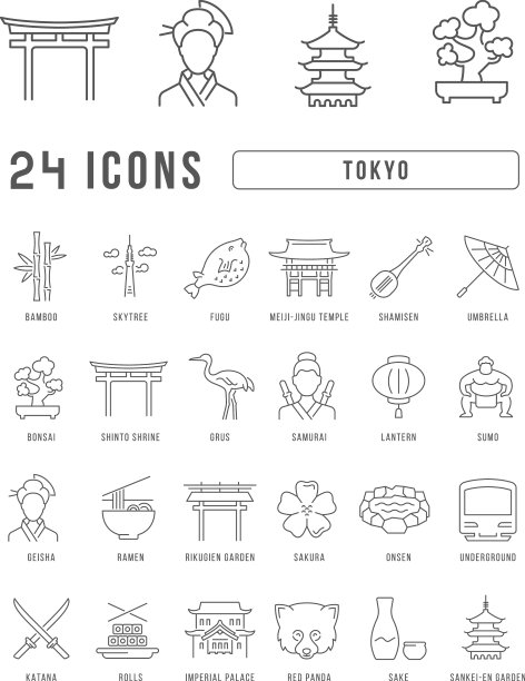 一套线性图标的东京图片下载