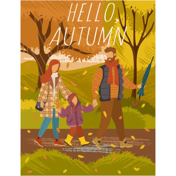 你好，秋天问候海报与家人走图片下载