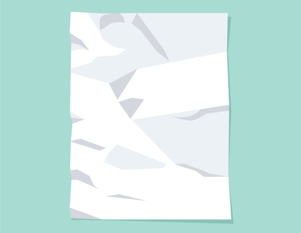 现代的简单插图，一张皱巴巴的空白白纸，背景是蓝绿色。图片下载