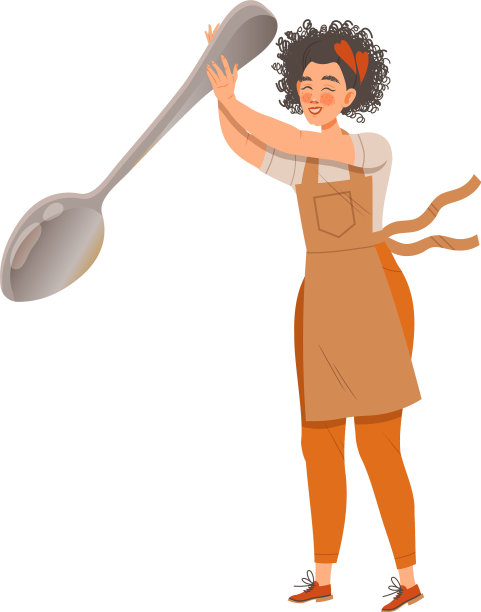 卷发女咖啡师，穿着围裙图片下载