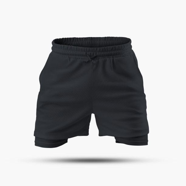 黑色宽松运动短裤模型与压缩线，3D渲染，孤立的背景，前视图。图片下载