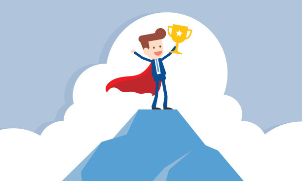 成功的商人站在山顶图片下载