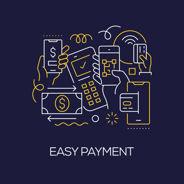 向量集插图容易支付的概念。线条艺术风格背景设计网页，横幅，海报，打印等。矢量插图。图片下载