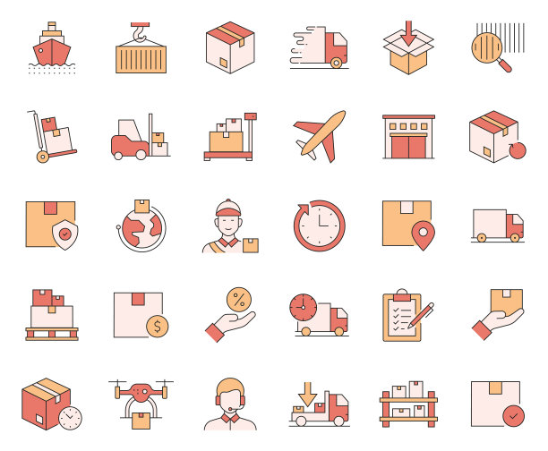 简单的交付和物流相关的矢量线图标。大纲符号集合图片下载