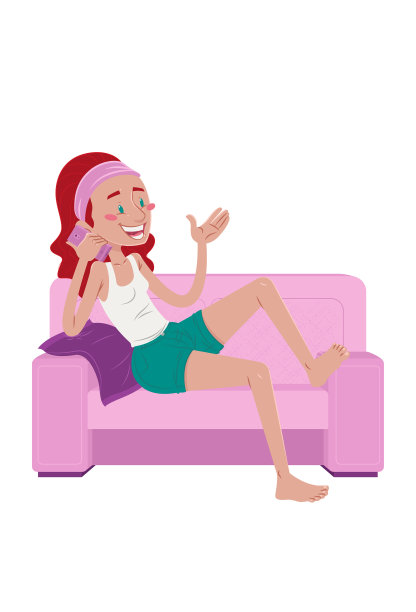 坐在沙发上打电话的女人图片下载