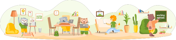 工作的动物可爱的卡通人物在工作图片下载