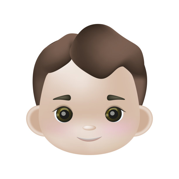 矢量3d插图，一个男孩的头与浅皮肤和棕色头发。化身，应用程序的图标。图片下载