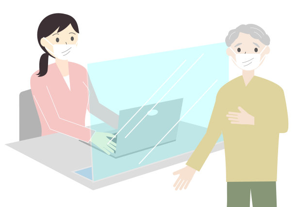 妇女和老人在咨询柜台图片下载