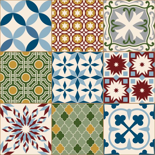 复古彩色马赛克瓷砖无缝图案图片下载