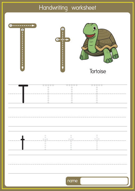 向量说明龟与字母T大写字母或大写字母的儿童学习练习ABC图片下载