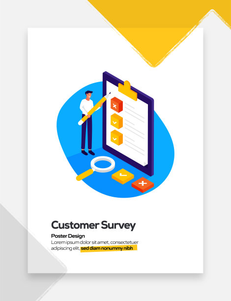 客户调查概念平面设计海报，封面和横幅。现代平面设计矢量插图。图片下载