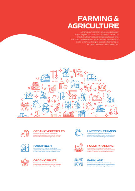 农业和农业相关的现代线条风格矢量插图图片下载
