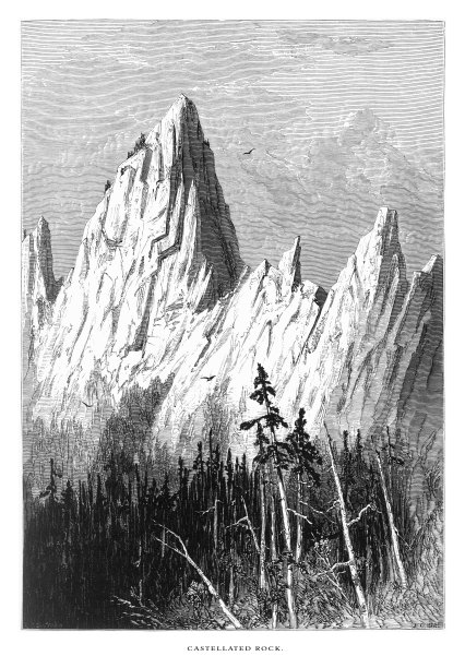 Castellated Rock，内华达山脉，美国北加州，美国维多利亚版画，1872年图片下载