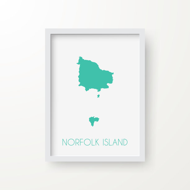 诺福克岛地图在一个框架上的白色背景图片下载