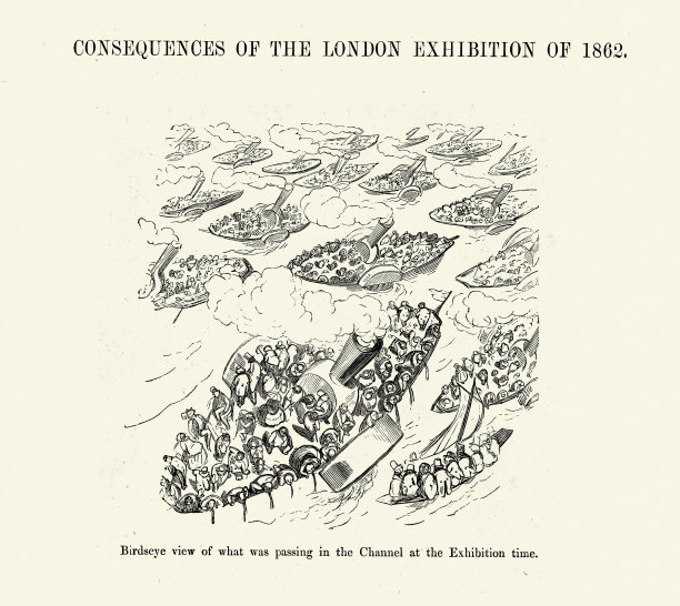 古斯塔夫·多尔(Gustav Dore)的经典漫画《穿越海峡的渡船》(The Ferry Crossing The Channel)，这是1862年伦敦展览的余波图片下载