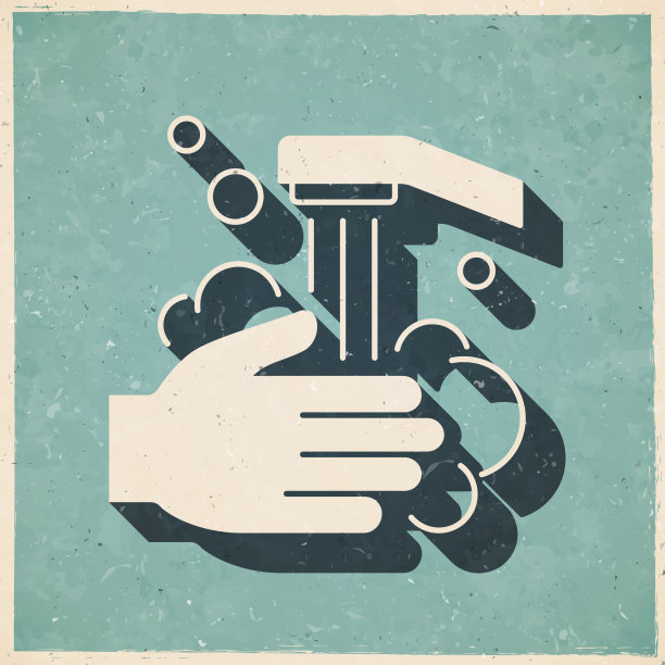 用肥皂和水洗手。复古风格的图标-旧的纹理纸图片下载