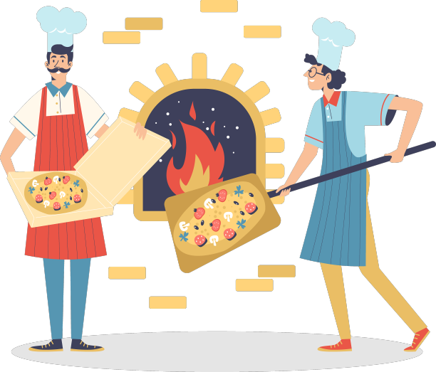 披萨店的厨师用炉子烤披萨图片下载